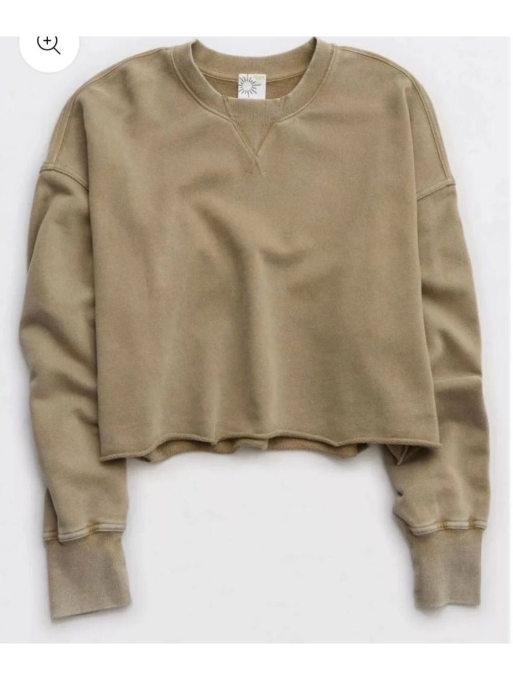 OFFLINE by aerie XS Camo Green Throw Back Cropped Long Sl Crewneck Sweatshirt